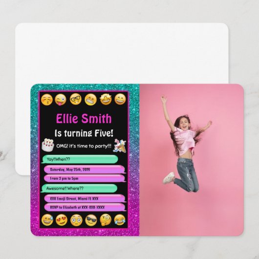 編集可能な絵文字の誕生日写真招待状 招待状 (正面/裏面)