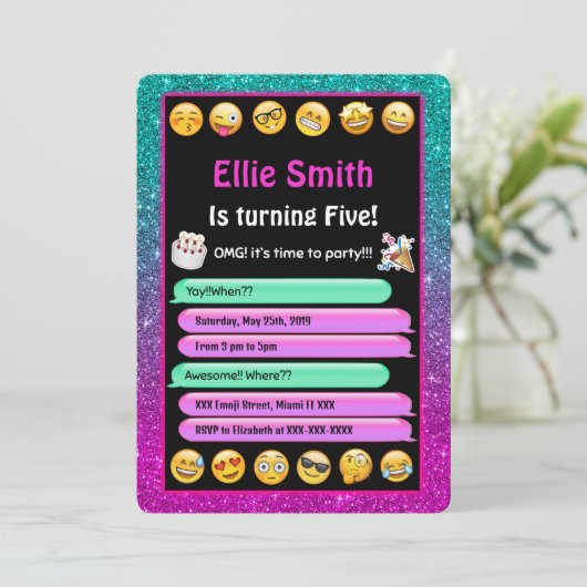 編集可能な絵文字の誕生日招待状 招待状 (スタンド正面)