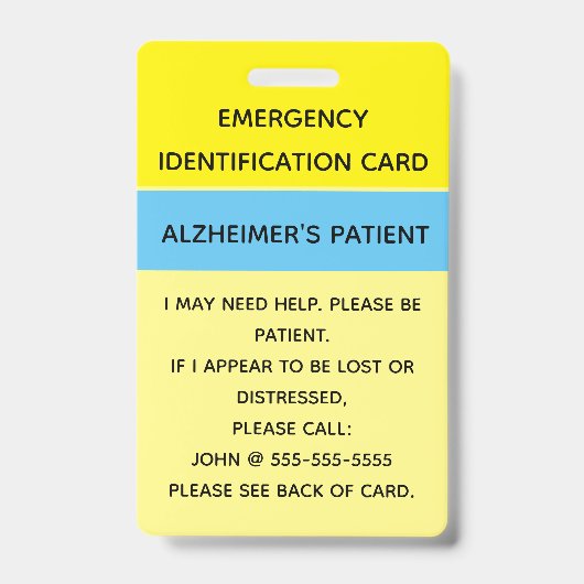 編集可能な緊急識別カード バッジ (表面)