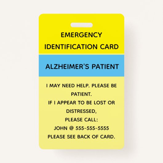 編集可能な緊急識別カード バッジ (正面)