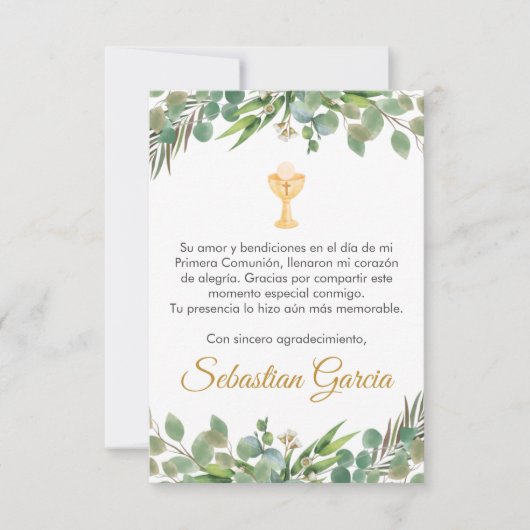 編集可能な緑の最初の聖地かわいいスペインの姿 サンキューカード (正面)