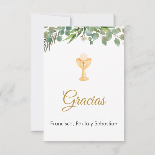 編集可能な緑の最初の聖地かわいいスペインの姿 サンキューカード (裏面)