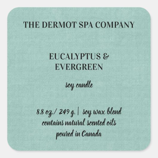 編集可能な緑色の麻ろうそくラベル スクエアシール (正面)