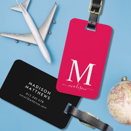 編集可能な背景を持つモノグラムと書道 ラゲッジタグ