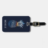 編集可能な背景を持つ熱帯パイナップルの名前 ラゲッジタグ (正面横)