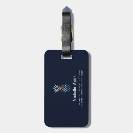 編集可能な背景を持つ熱帯パイナップルの名前 ラゲッジタグ (裏面縦)