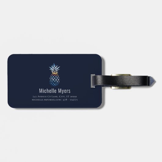 編集可能な背景を持つ熱帯パイナップルの名前 ラゲッジタグ (裏面横)