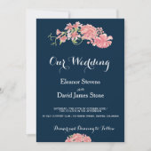 編集可能な背景フローラ赤面結婚牡丹 招待状 (正面)