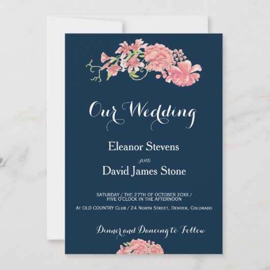 編集可能な背景フローラ赤面結婚牡丹 招待状 (正面)