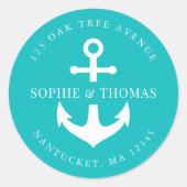 編集可能な背景色いかり差出人住所 ラウンドシール (正面)