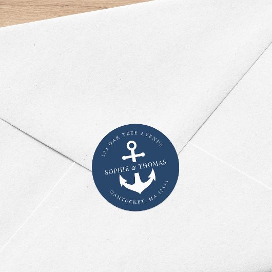 編集可能な背景色いかり差出人住所 ラウンドシール