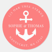 編集可能な背景色いかり差出人住所 ラウンドシール (正面)