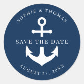 編集可能な背景色いかり日付の保存 ラウンドシール (正面)