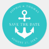 編集可能な背景色いかり日付の保存 ラウンドシール (正面)