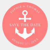 編集可能な背景色いかり日付の保存 ラウンドシール (正面)