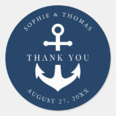 編集可能な背景色いかり結婚の感謝 ラウンドシール (正面)