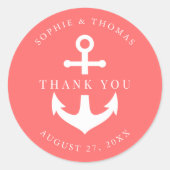 編集可能な背景色いかり結婚の感謝 ラウンドシール (正面)