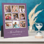 編集可能な背景色の写真コラージュスクリプト フォトプラーク<br><div class="desc">9枚の四角い写真がグリッドレイアウトで配置され、それぞれが白い枠で囲まれ、編集可能な背景色（クリックしてカスタマイズし、背景色を変更）のプレートに、スタイリッシュなカリグラフィー フォントで家族の名前と創立年を追加できます。 結婚式の贈り物、家族の記念品などに最適です。</div>