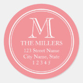 編集可能な背景色の名前モノグラムアドレス ラウンドシール (正面)