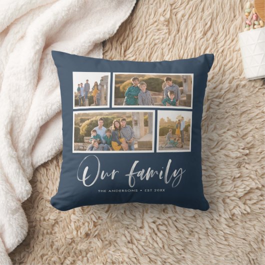 編集可能な背景色の家族の写真コラージュ クッション (ブランケット)