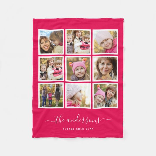 編集可能な背景色フォトコラージスクリプト フリースブランケット (正面)