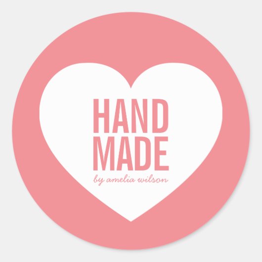 編集可能な背景色モダンハート手書き ラウンドシール (正面)