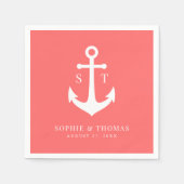 編集可能な背景色モノグラムいかり結婚ズ スタンダードカクテルナプキン (正面)