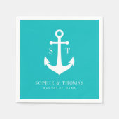 編集可能な背景色モノグラムいかり結婚ズ スタンダードカクテルナプキン (正面)