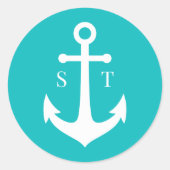 編集可能な背景色モノグラムいかり結婚ズ ラウンドシール (正面)