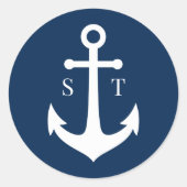 編集可能な背景色モノグラムいかり結婚ズ ラウンドシール (正面)