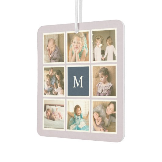 編集可能な背景色モノグラムフォトコラージュ カーエアーフレッシュナー (左)