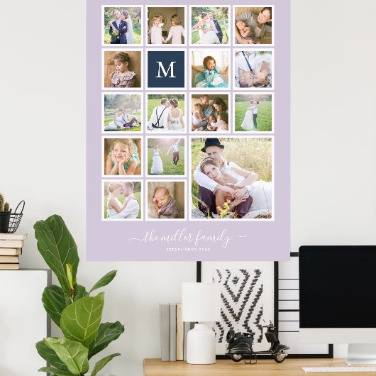 編集可能な背景色モノグラム写真コラージュ ポスター (ホームオフィス)