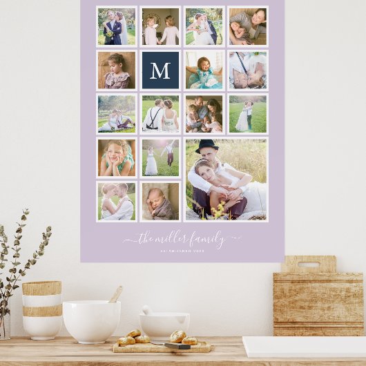 編集可能な背景色モノグラム写真コラージュ ポスター (キッチン)