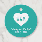 編集可能な背景色モノグラム結婚ハート フェイバータグ (正面)