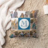 編集可能な背景色ラウンドモノグラム写真 クッション (ブランケット)
