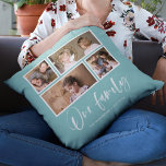 編集可能な背景色Our Family Photo Collage クッション<br><div class="desc">白スタイリッシュ字4枚の写真を前後に並べて並べて配置した白い台本の「私たちの家族」の言葉を特徴とする枕縁どは、編集可能な背景色に対して自分の写真で置き換えることができる合計8枚の写真を作るクリック。姓や定年も追加できる。ホームデコール、新婚、家族のキープサケなどに最適。テンプレート内のプレースホルダ文字を置き換えて情報を追加し、サンプル/プレースホルダ写真を自分の写真に置き換えて、この枕をパーソナライズする。フォント、文字のサイズ/色、文字間の間隔などを変更すクリックるなどのカスタマイズその他のオプション© Storytree Studios,  Stanford,  CAによるプレースホルダー写真*ズームプレビューに表示されるZazzle透かしは最終印刷製品には表示されないことに注意してください。©ローズウッド、柑橘類</div>