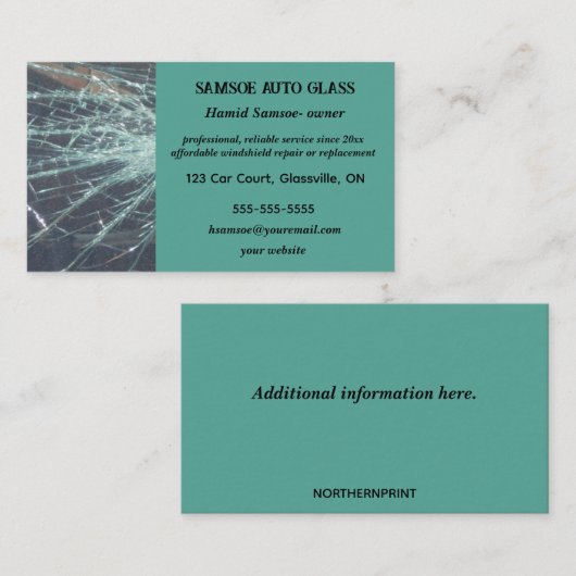 編集可能な自動ガラス修理および交換ビジネス 名刺 (正面/裏面)