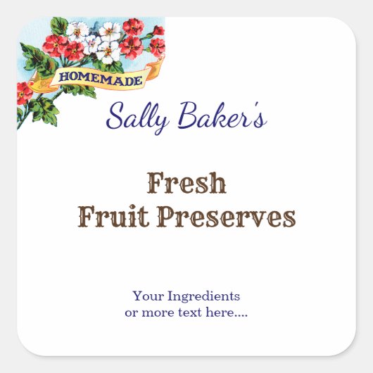 編集可能な自家製プリムローズフラワーズヴィンテージベーキング スクエアシール (正面)