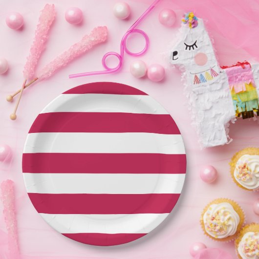 編集可能な色と大きな白ストライプ色 ペーパープレート (パーティー)