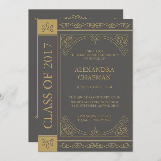 編集可能な色の卒業生向けの本の表紙のお知らせ 招待状 (正面/裏面)