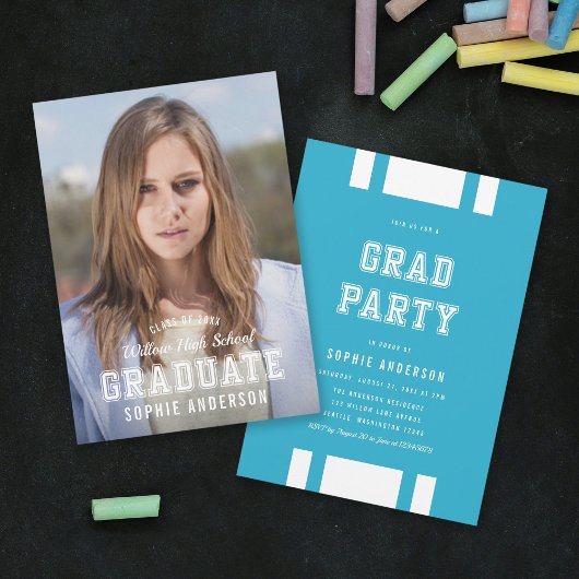 編集可能な色の多様性の写真の大学院パーティー 招待状