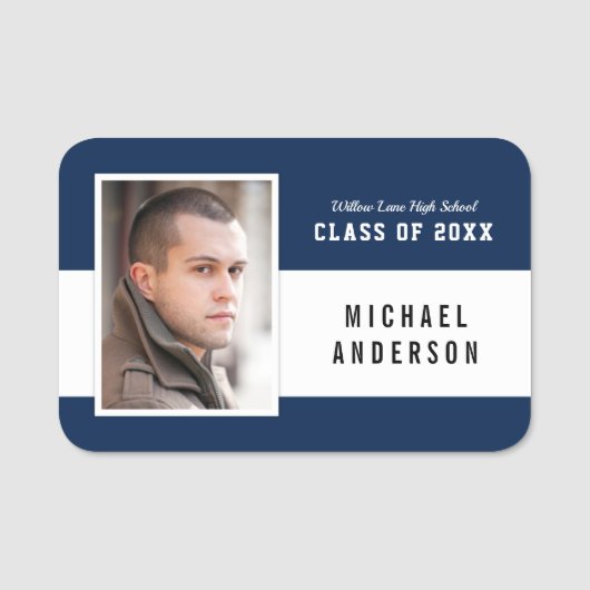 編集可能な色の多様性スクールクラスの懇親会写真 名札 (正面)