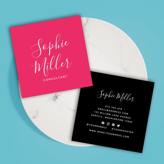 編集可能な色の書道スクリプトソーシャルメディア スクエア名刺