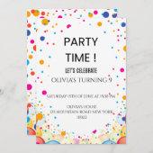 編集可能な色の紙吹雪誕生日招待状 招待状 (正面/裏面)