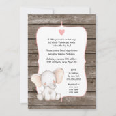 編集可能な色の素朴な少女ゾウのベビーシャワー 招待状 (正面)