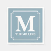 編集可能な色の背景のホワイトネームモノグラム スタンダードカクテルナプキン (正面)