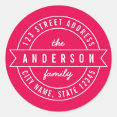 編集可能な色リボンファミリ名差出人住所 ラウンドシール (正面)