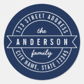 編集可能な色リボンファミリ名差出人住所 ラウンドシール (正面)