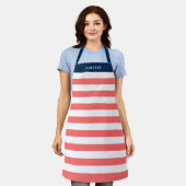 編集可能な色(白い色ストライプ付き) [名前を追加] エプロン (着用した状態)