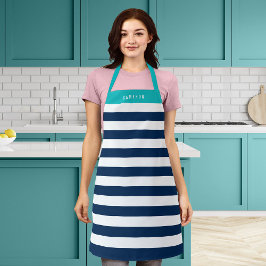 編集可能な色(白い色ストライプ付き) [名前を追加] エプロン